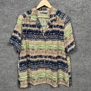 Donnkenny Woman Plus 2X Shirt Tan Gray Abstract Stripes Button Up STYLE# 543627R